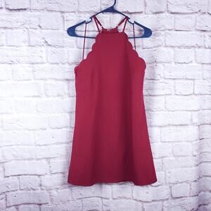 Lulus small red dress scalloped halter neck shift